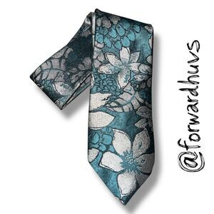 Vintage Oscar de la Renta Studio Castner Knott Floral Silk Necktie - Teal
